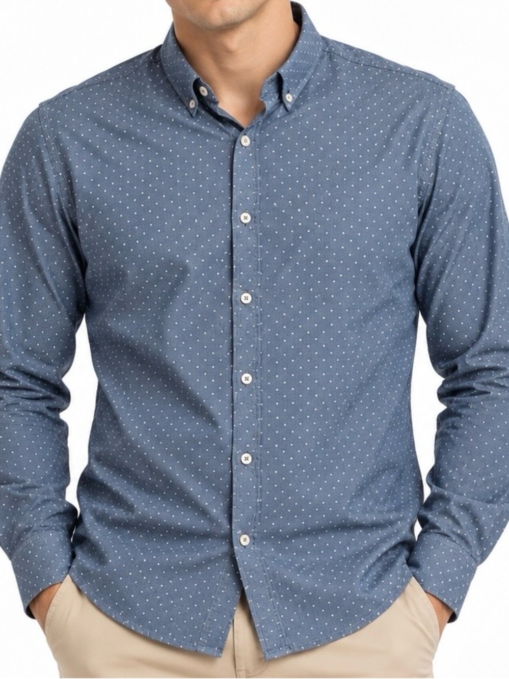 Men’s XL Blue Polka Dot Slim Fit Button Down Shirt